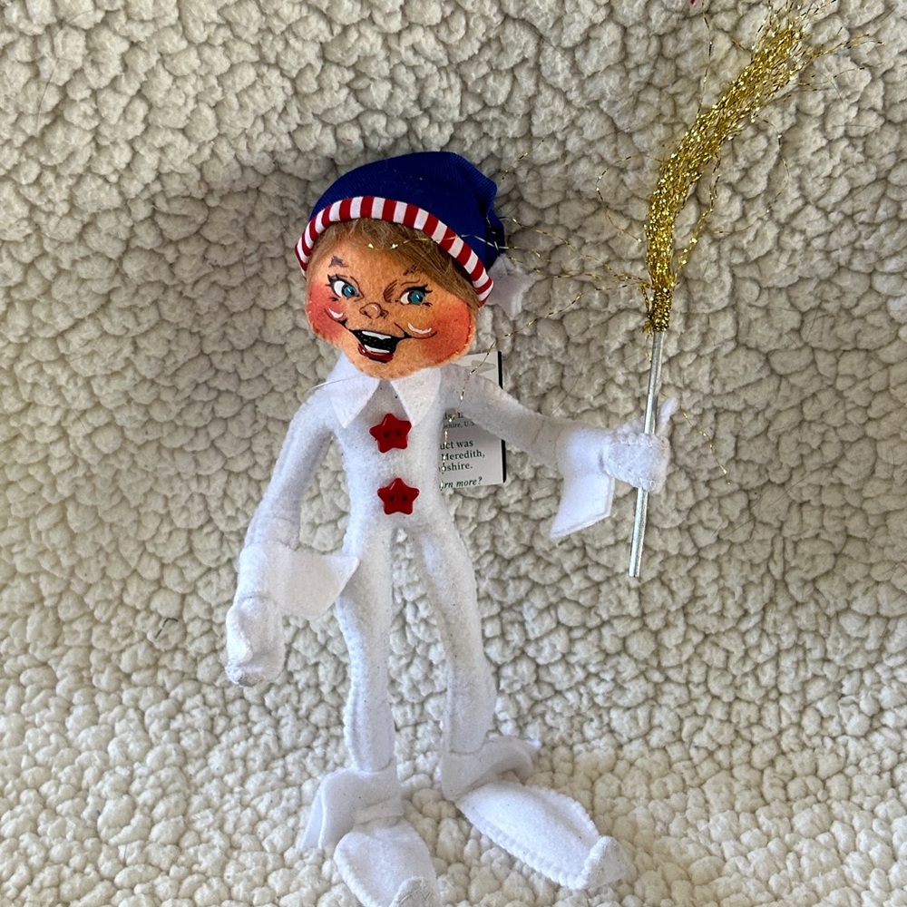 Annalee Elf Plush with Blue Hat and Red Stars